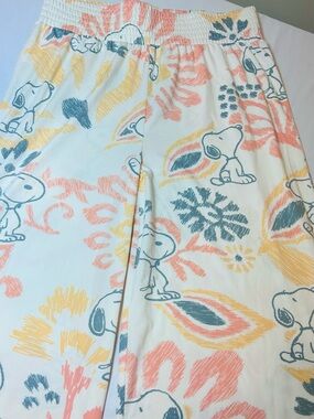 Peanuts Snoopy Floral Lounge Pajama Pants Wide-leg Smocked Elastic Waist Size M
